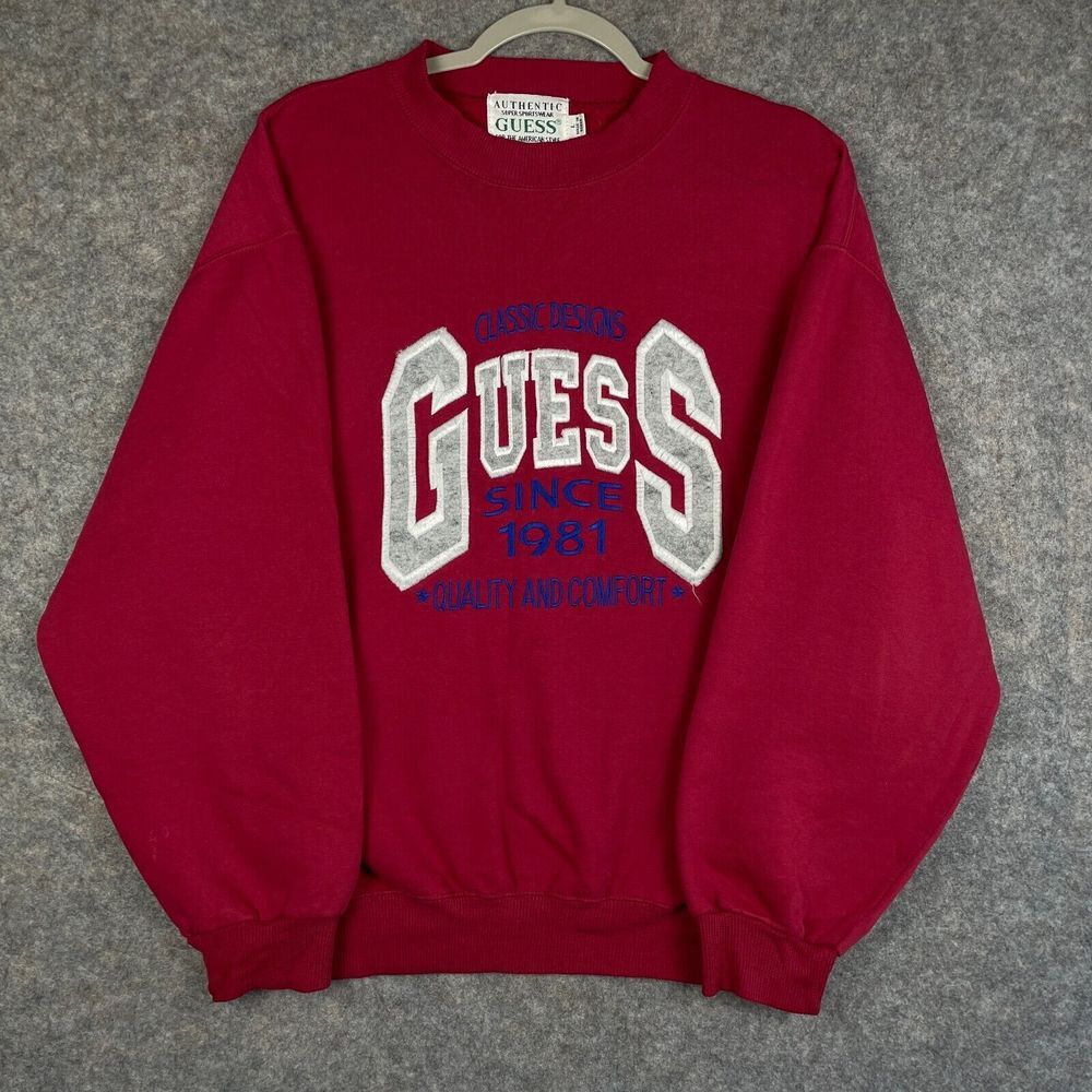Vintage 90s GUESS Super Sportswear Mens Sweatshirt Pullover Red Size Large USA